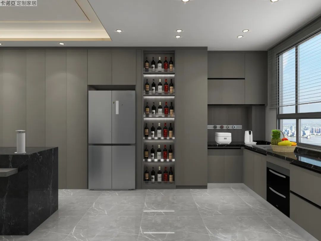 另一側櫥柜內嵌洗碗機，安裝高度適中方便操作