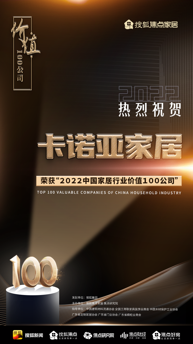 百強(qiáng)之巔|卡諾亞再獲&ldquo;2022中國家居行業(yè)價(jià)值100公司&rdquo;榮譽(yù)